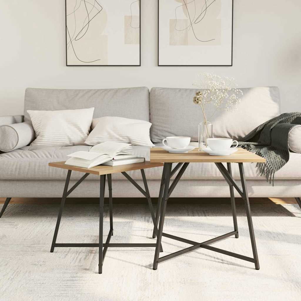 vidaXL Side Table Set 2 pcs Artisan Oak and Black 50 x 50 x 50 cm 4