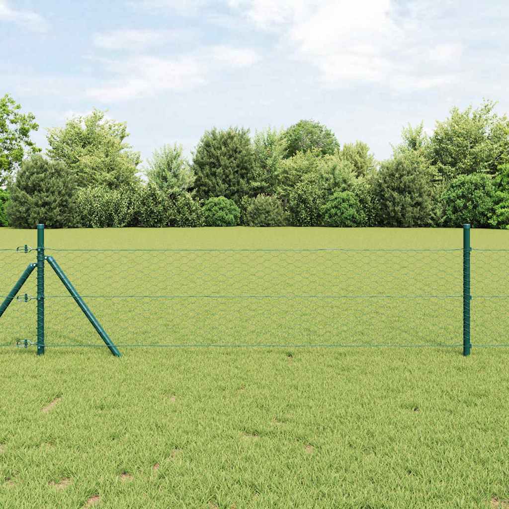 vidaXL Hexagonal Fence Ground Fix 10 x 0.4 m PVC-Coated Steel Green 1
