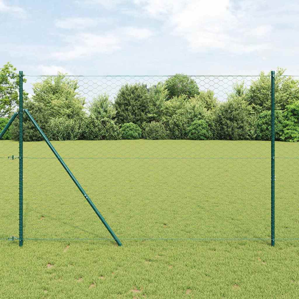 vidaXL Hexagonal Fence Ground Fix 10 x 0.4 m PVC-Coated Steel Green mesh Size 50 mm mesh