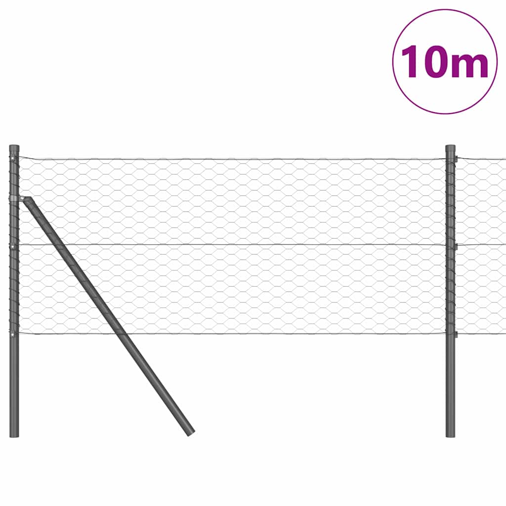 vidaXL Hexagonal Fence Ground Fix 10 x 0.6 m PVC-Coated Steel Grey 3
