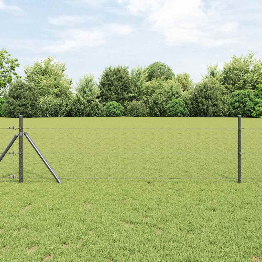 vidaXL Hexagonal Fence Ground Fix 25 x 0.8 m PVC-Coated Steel Grey 1