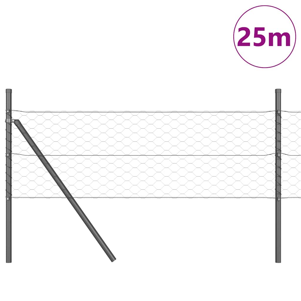 vidaXL Hexagonal Fence Ground Fix 25 x 0.8 m PVC-Coated Steel Grey 3