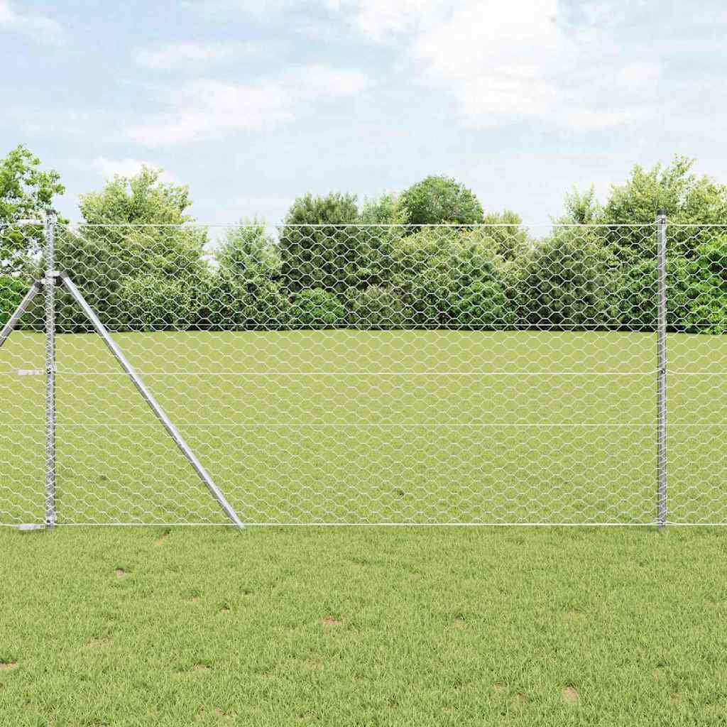 vidaXL Hexagonal Fence Ground Fix 10 x 1 m Galvanised Steel Silver 1