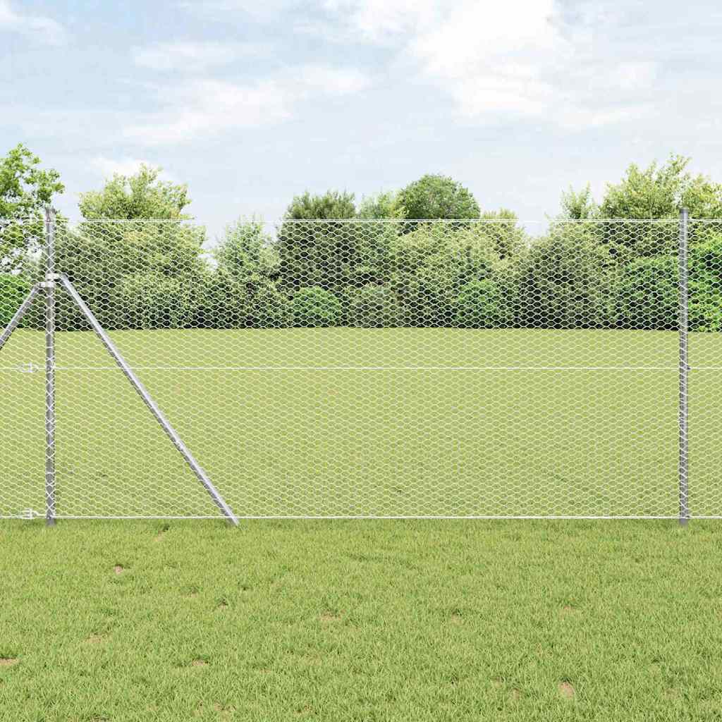 vidaXL Hexagonal Fence Ground Fix 10 x 1.2 m Galvanised Steel Silver 1