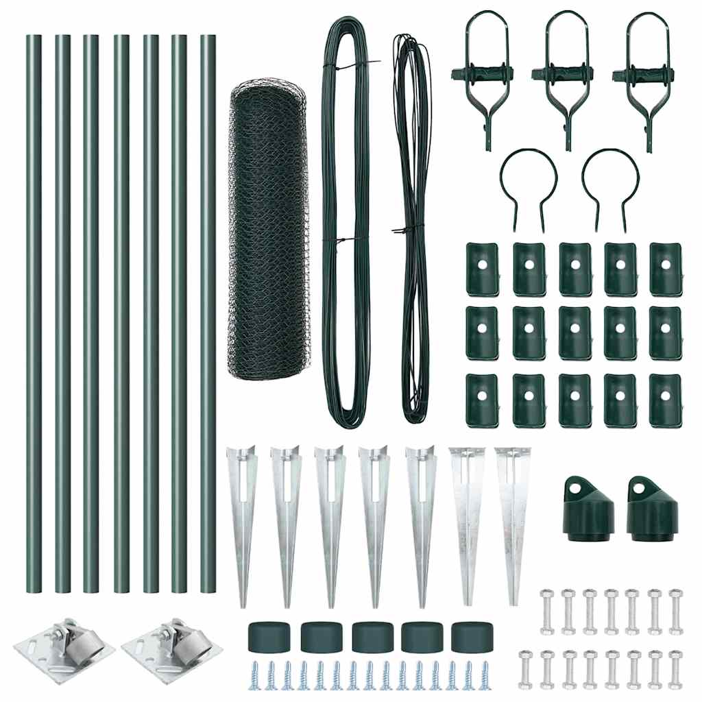 vidaXL Hexagonal Fence with Post 10 x 0.8 m PVC-Coated Steel Green 5