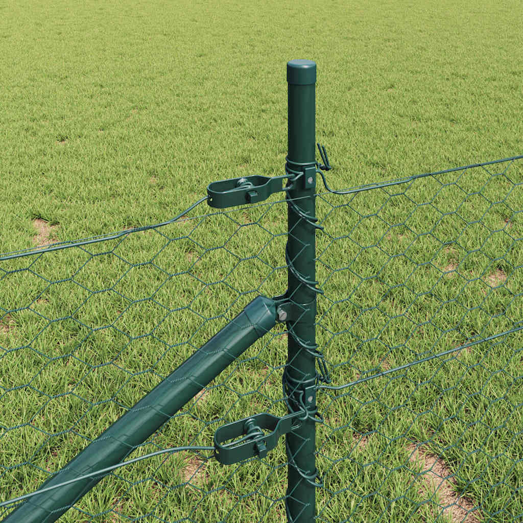 Hexagonal Fence with Post 25 x 1 m PVC-Coated Steel Mesh mesh Size 36 mm mesh Forest Green 0.5 m