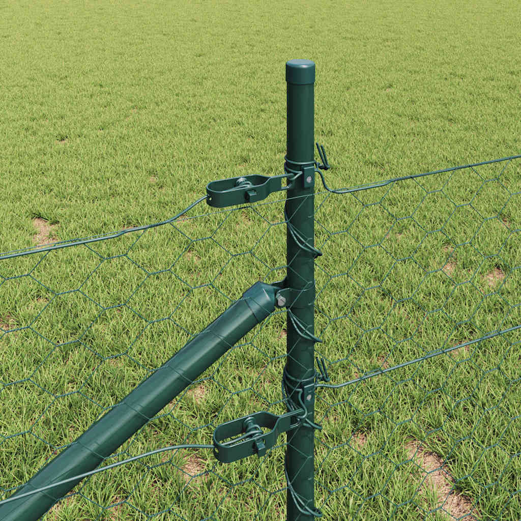 Hexagonal Fence with Post 25 x 1 m PVC-Coated Steel Mesh mesh Size 50 mm mesh Forest Green 0.5 m