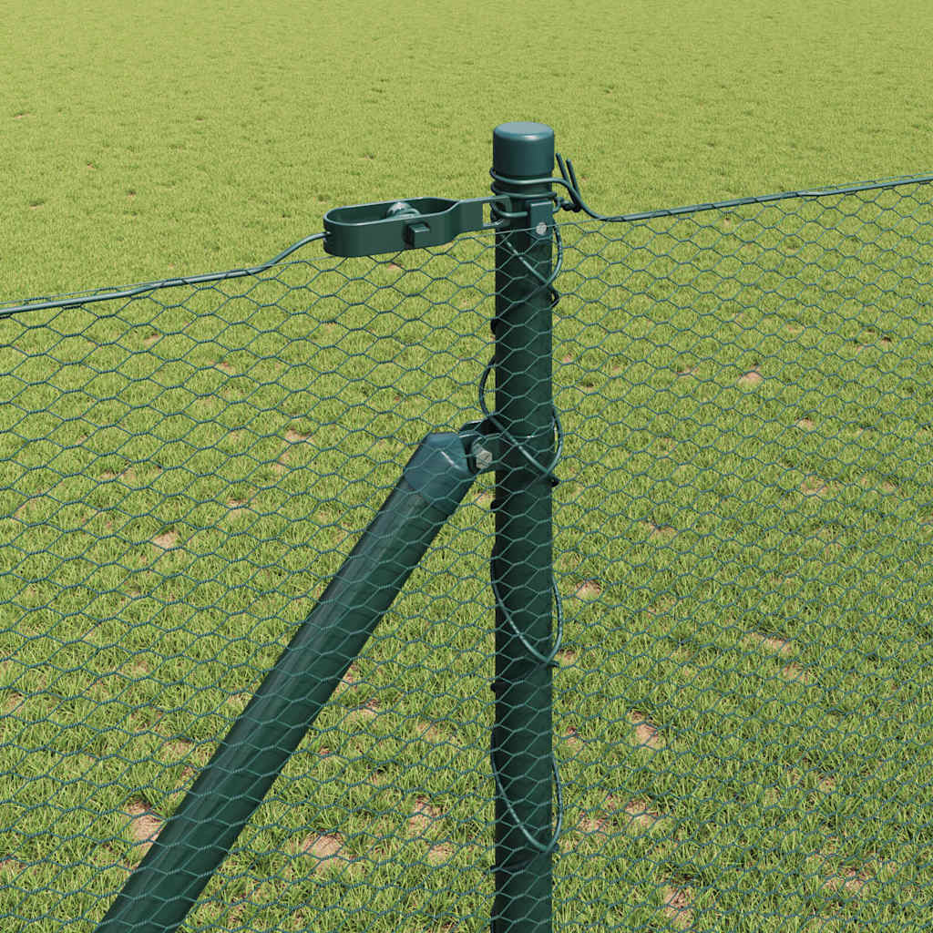 Hexagonal Fence with Post 25 x 0.4 m PVC-Coated Steel mesh Size 13 mm mesh Green 1.2 m