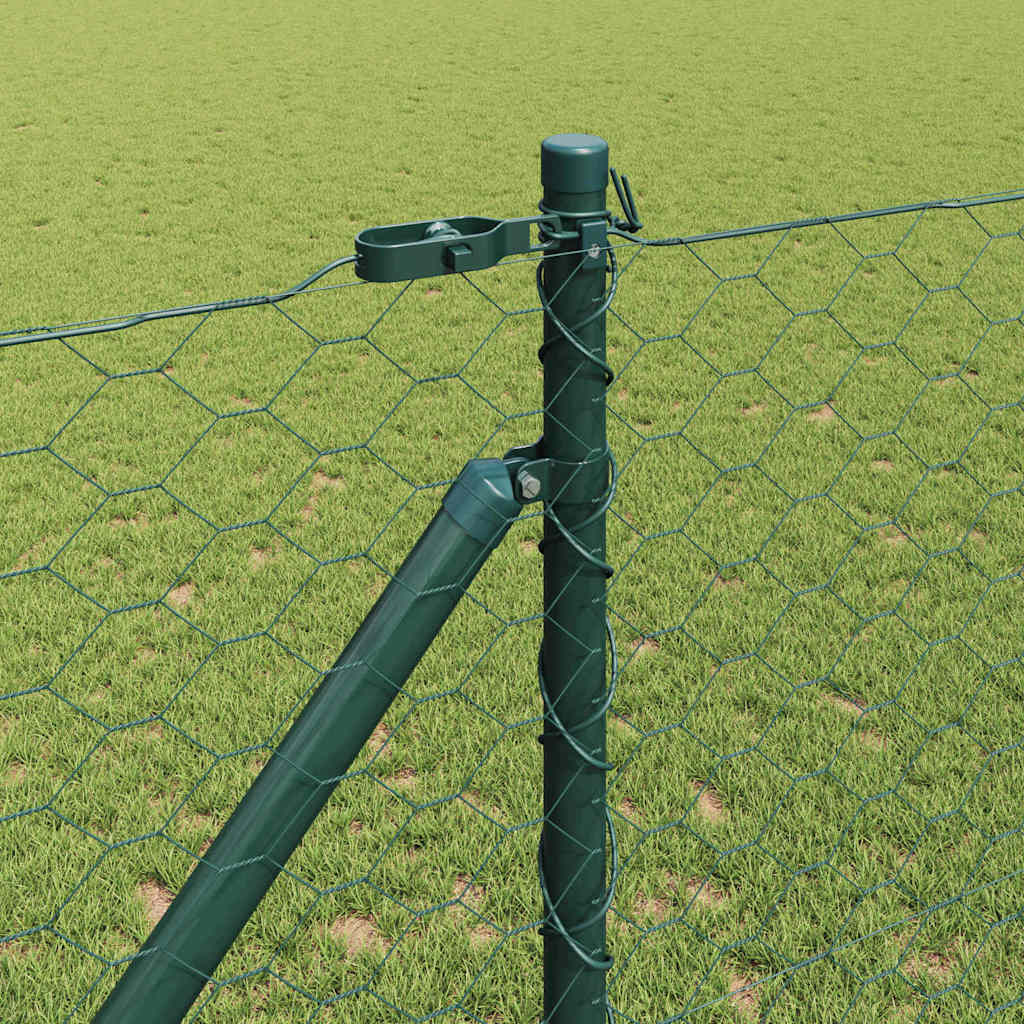 Hexagonal Fence with Post 25 x 0.4 m PVC-Coated Steel mesh Size 50 mm mesh Green 1.2 m