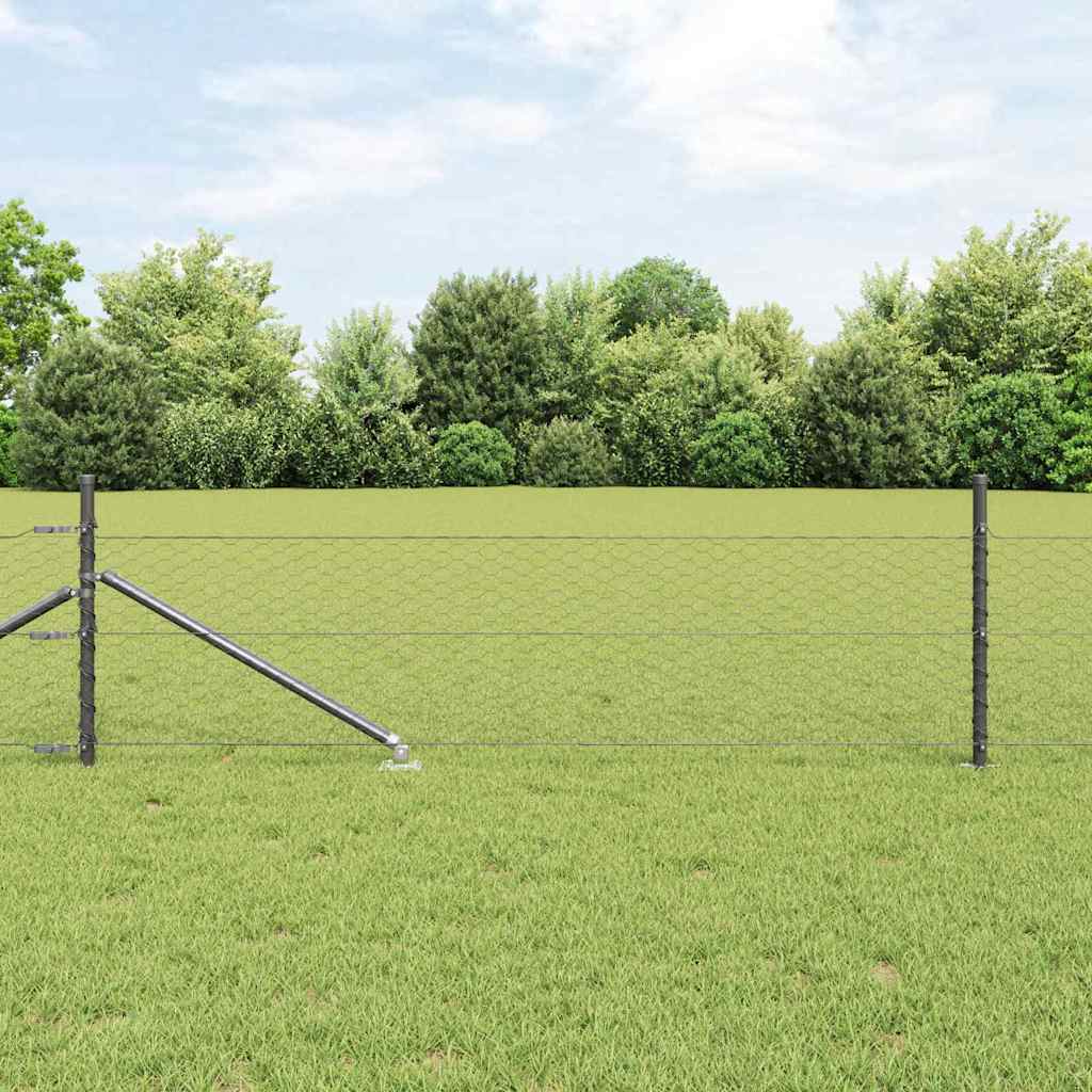 vidaXL Hexagonal Fence with Post 10 x 0.8 m PVC-Coated Steel Grey Mesh 1
