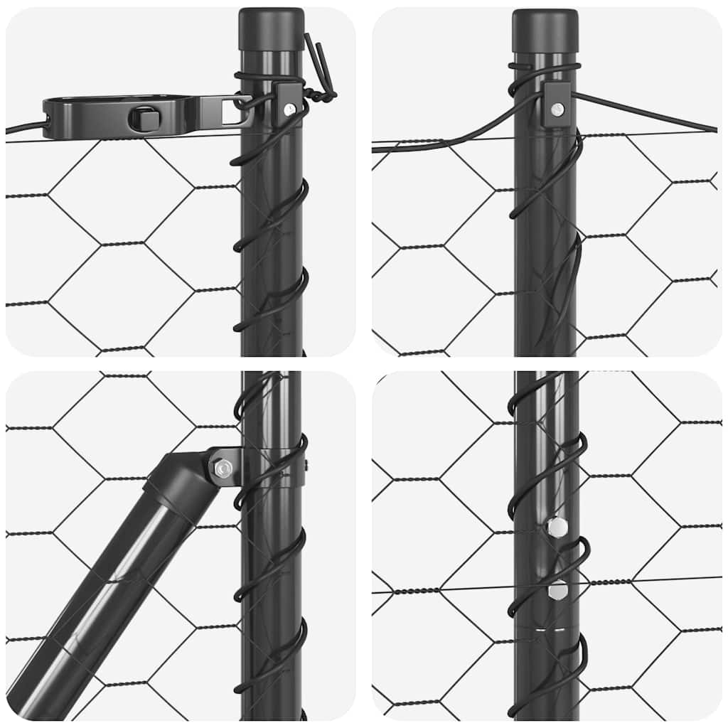 Hexagonal Fence with Post 50 x 1 m PVC-Coated Steel Mesh Grey mesh Size 50 mm mesh 1.4 m