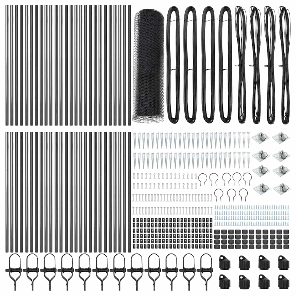 Hexagonal Fence with Post 100 x 0.4 m PVC-Coated Steel Grey mesh Size 13 mm mesh 0.6 m