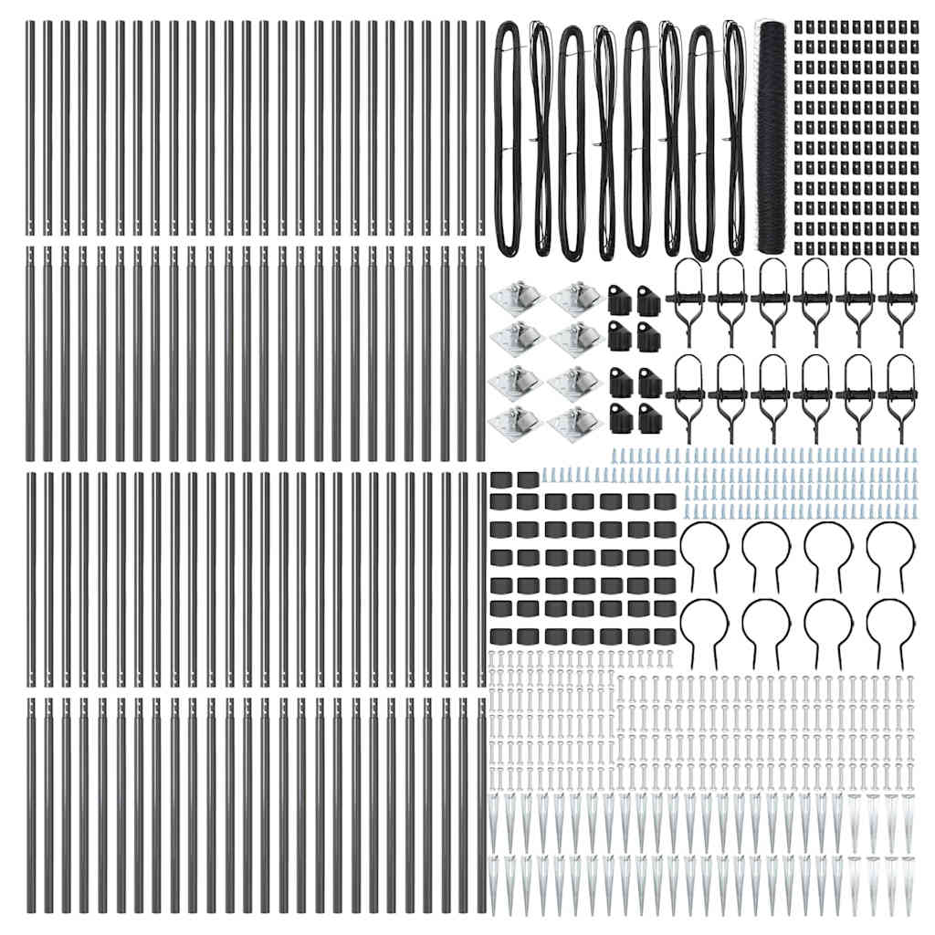 Hexagonal Fence with Post 100 x 0.4 m PVC-Coated Steel Grey mesh Size 50 mm mesh 1.4 m