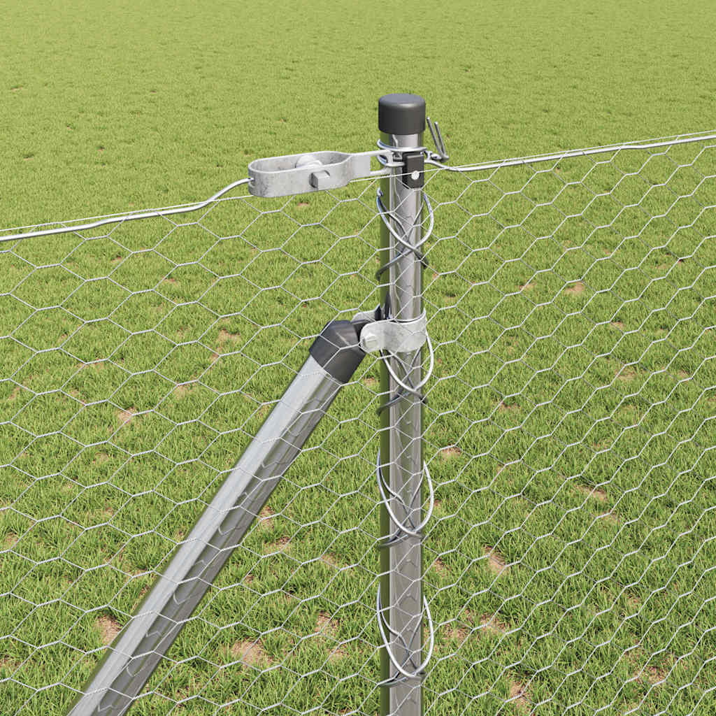 Hexagonal Fence with Post 10 x 0.4 m Silver Galvanised Steel mesh Size 25 mm mesh 1.4 m