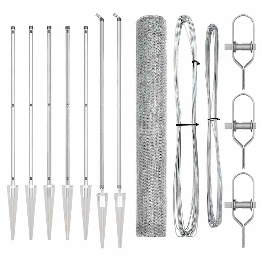 Hexagonal Fence with Post 10 x 0.4 m Silver Galvanised Steel mesh Size 25 mm mesh 1.4 m