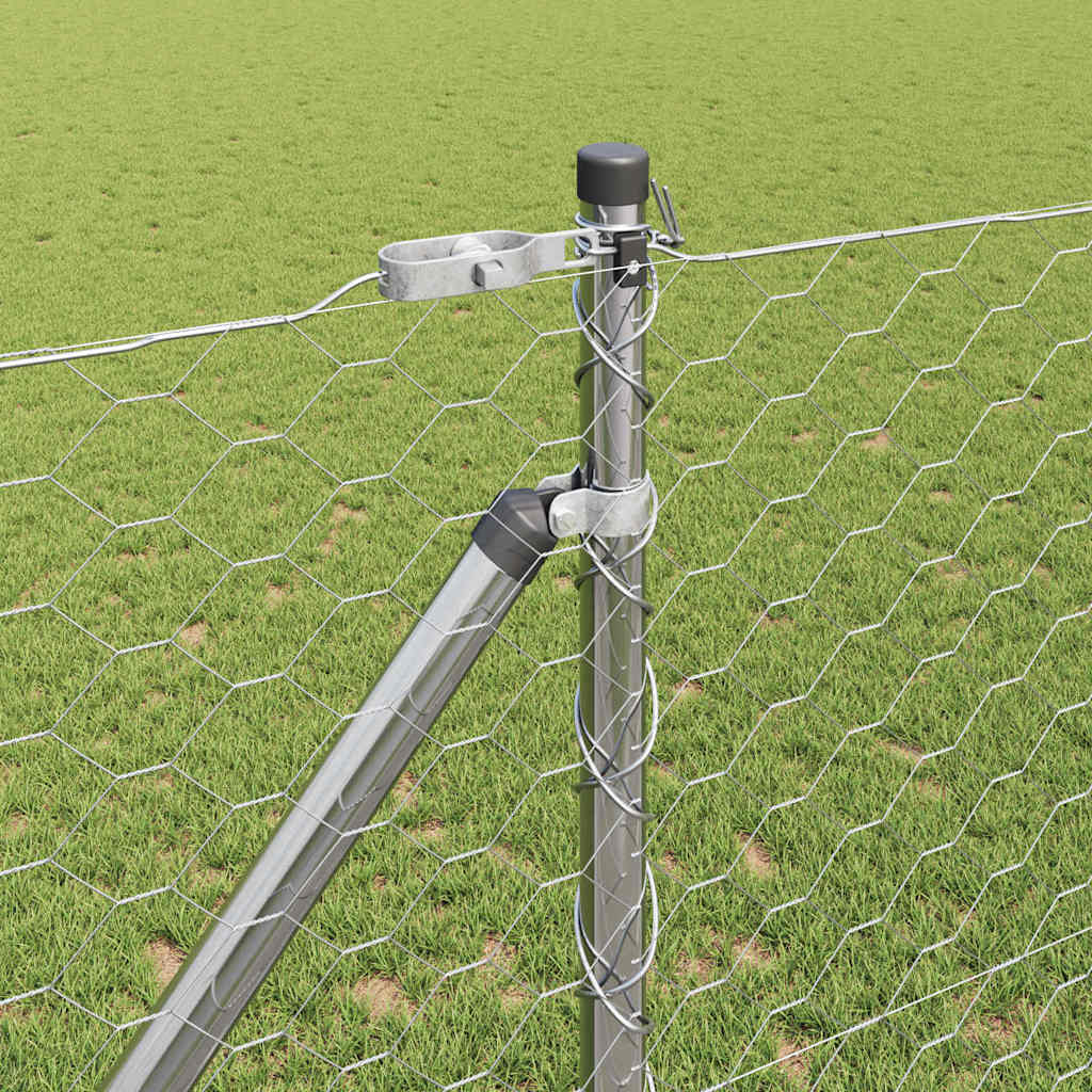 Hexagonal Fence with Post 10 x 0.4 m Silver Galvanised Steel mesh Size 50 mm mesh 1.4 m
