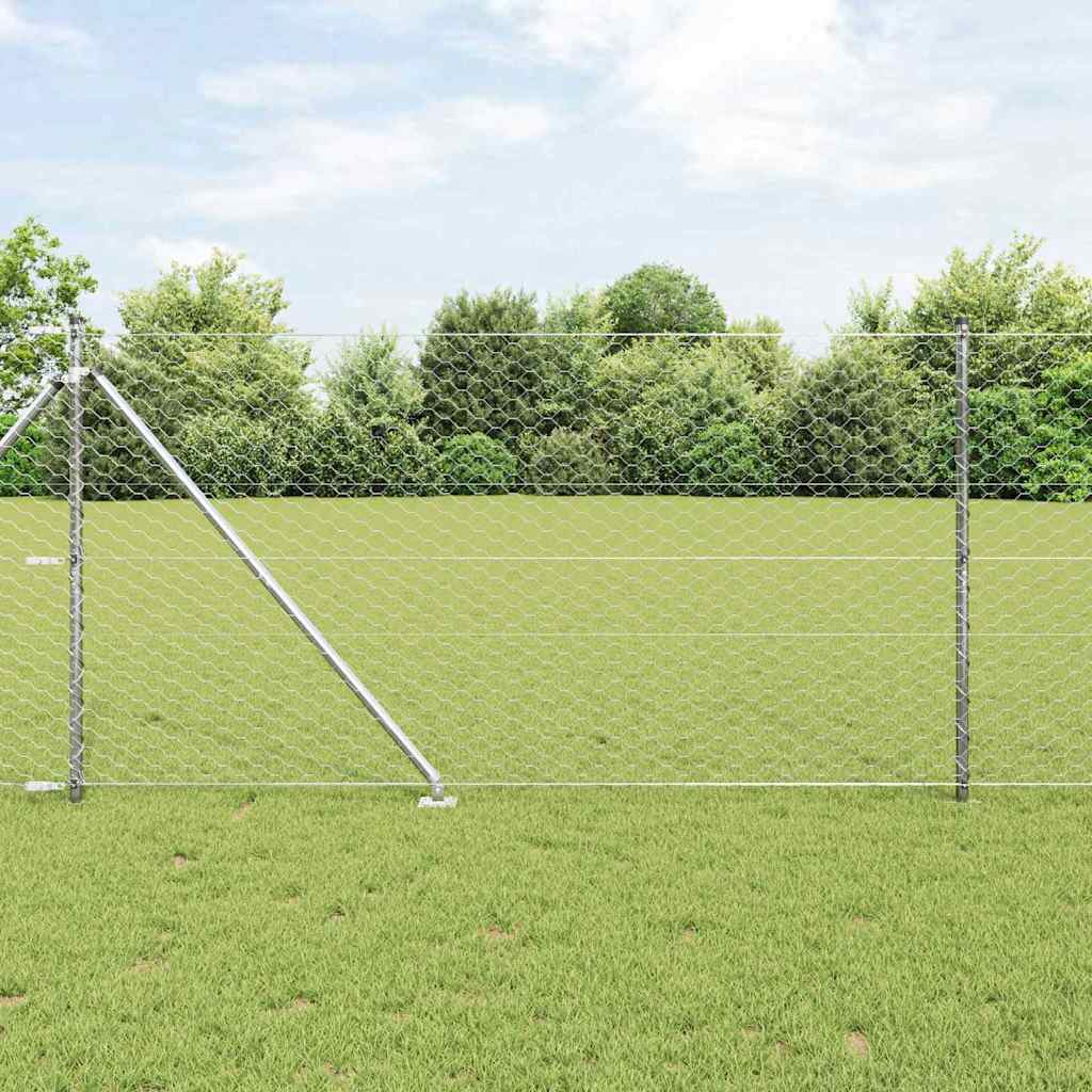 Hexagonal Fence with Post 10 x 0.4 m Silver Galvanised Steel mesh Size 50 mm mesh 1.4 m