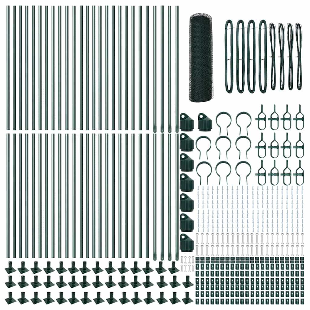 Hexagonal Fence with Concrete Base 100 x 1 m PVC-Coated Steel Green mesh Size 13 mm mesh 0.6 m