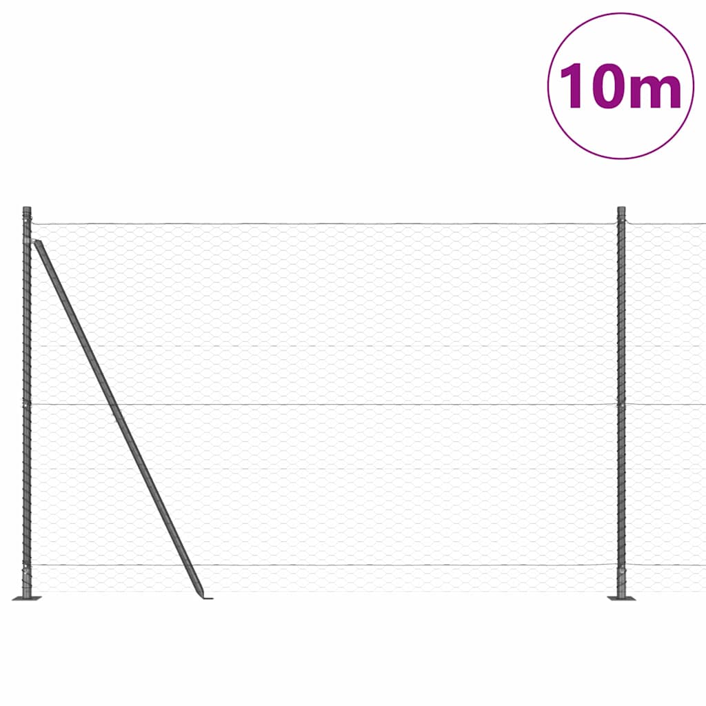 Hexagonal Fence with Concrete Base 10 x 1 m PVC-Coated Steel Grey mesh Size 36 mm mesh 1.5 m