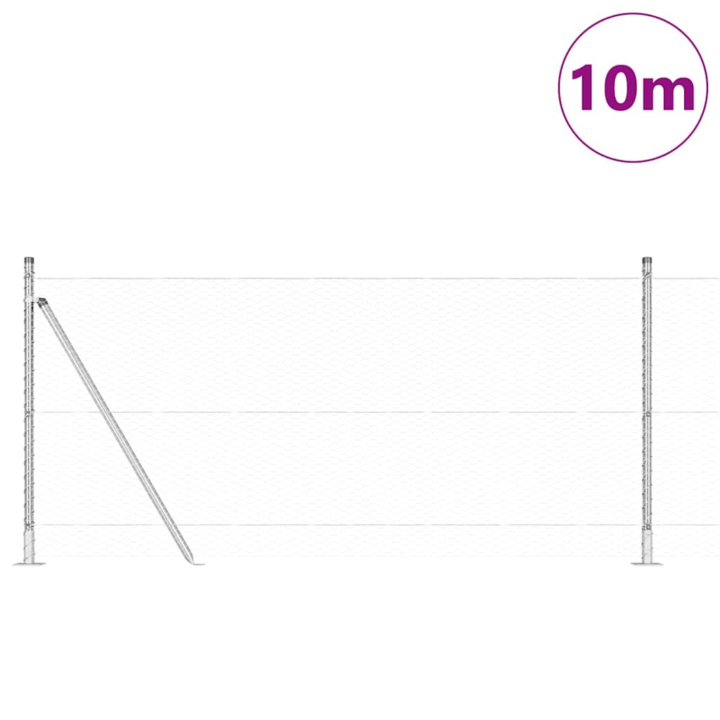 vidaXL Hexagonal Fence with Concrete Base 10 x 0.8 m Galvanised Steel 3