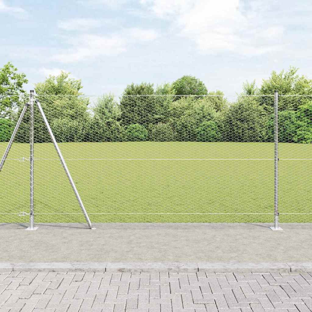 vidaXL Hexagonal Fence with Concrete Base 10 x 1.2 m Galvanised Steel 1