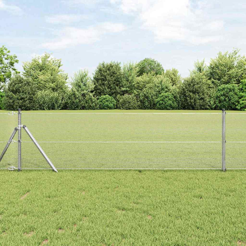 vidaXL Welded Wire Fence Ground Fix 25 x 0.6 m Galvanised Steel Silver 1
