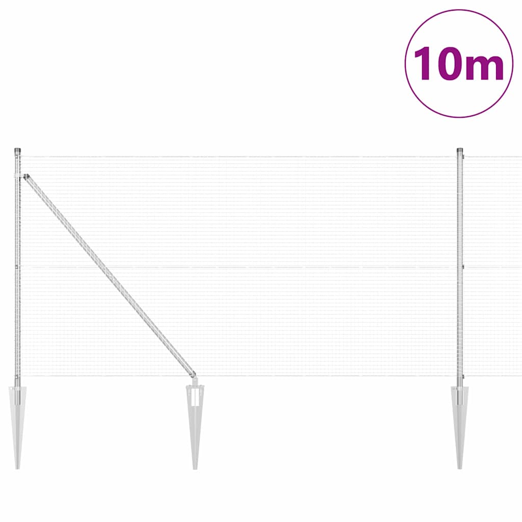vidaXL Welded Wire Fence with Spikes 10 x 0.8 m Galvanised Steel Mesh 3