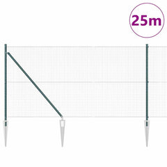 Welded Wire Fence with Spikes 25 x 1 m PVC-coated Steel Green mesh Size 25 x 25 mm mesh 1 m