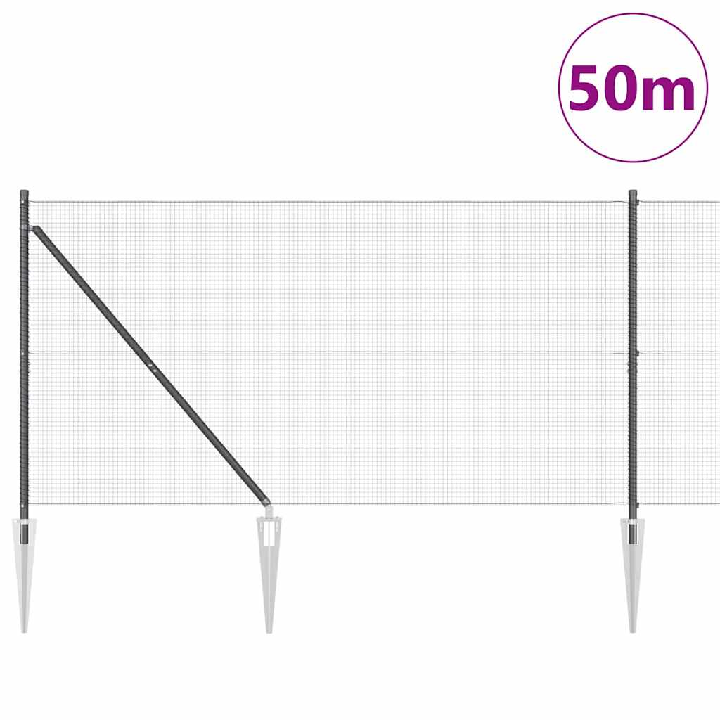 Welded Wire Fence with Spikes 50 x 1 m PVC-coated Steel Grey mesh Size 16 x 16 mm mesh 1.4 m