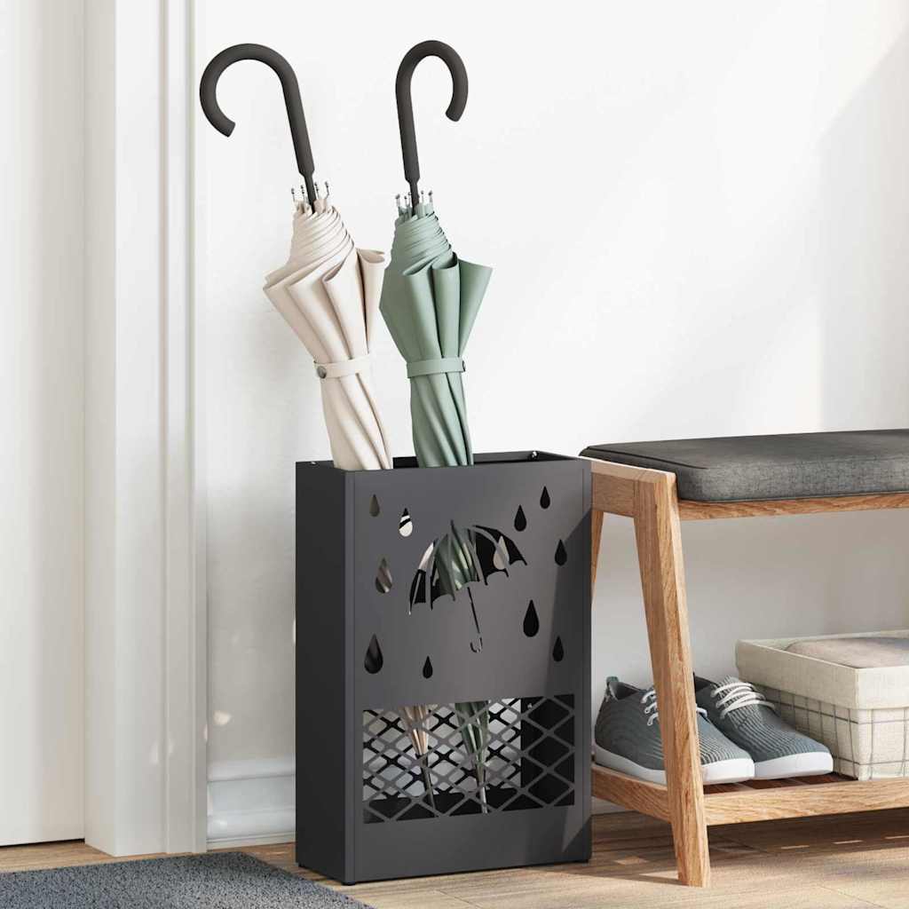 vidaXL Rain Umbrella Stand Black 28 x 12 x 41 cm Steel 1