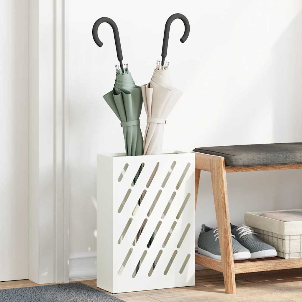 vidaXL Rain Umbrella Stand White 28 x 12 x 41 cm Steel 1