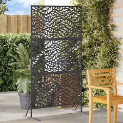 Privacy Screen 100 x 50 x 180 cm Steel Black Leaf pattern
