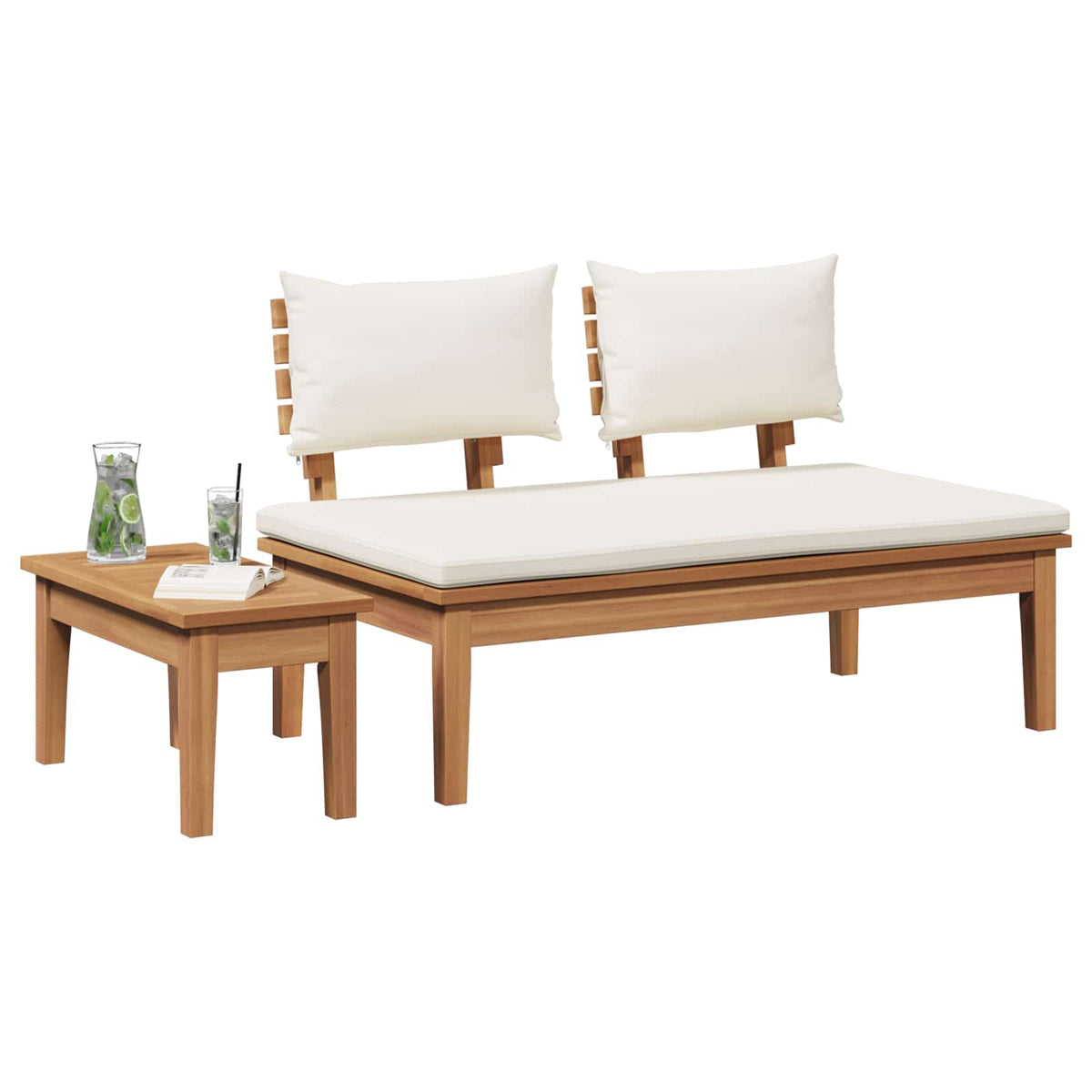 Garden Bench and Table Set 2 pcs Cream and Brown Cream white Middle bench +table