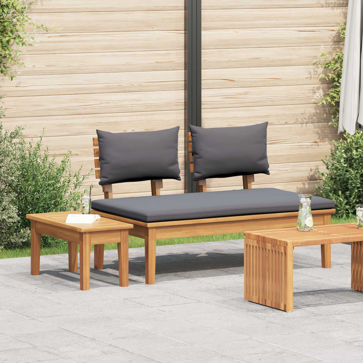 Garden Bench and Table Set 2 pcs Cream and Brown Dark grey Middle bench +table