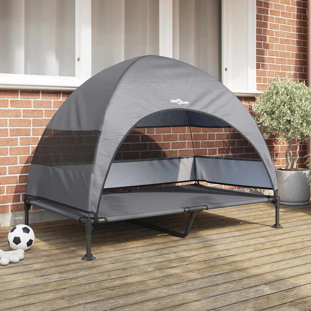 vidaXL Raised Dog Bed 127 x 81 x 108 cm Fabric and Steel Light Grey 1