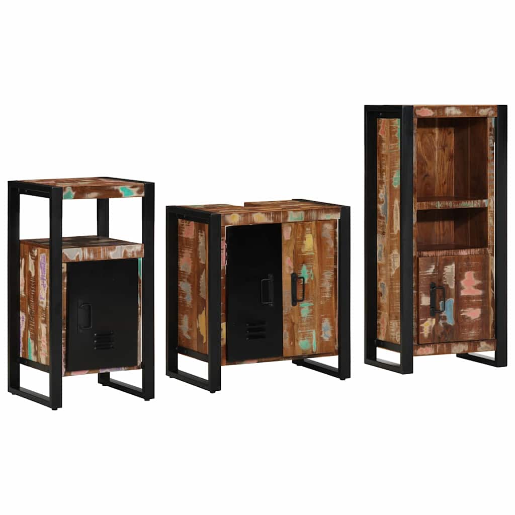 Bathroom Furniture Set 3 pcs Brown and Black Solid reclaimed wood