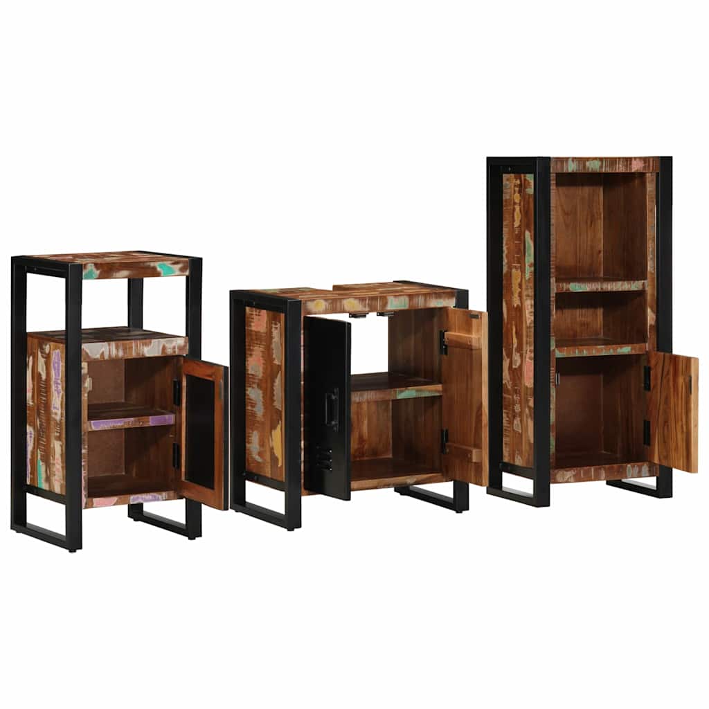 Bathroom Furniture Set 3 pcs Brown and Black Solid reclaimed wood