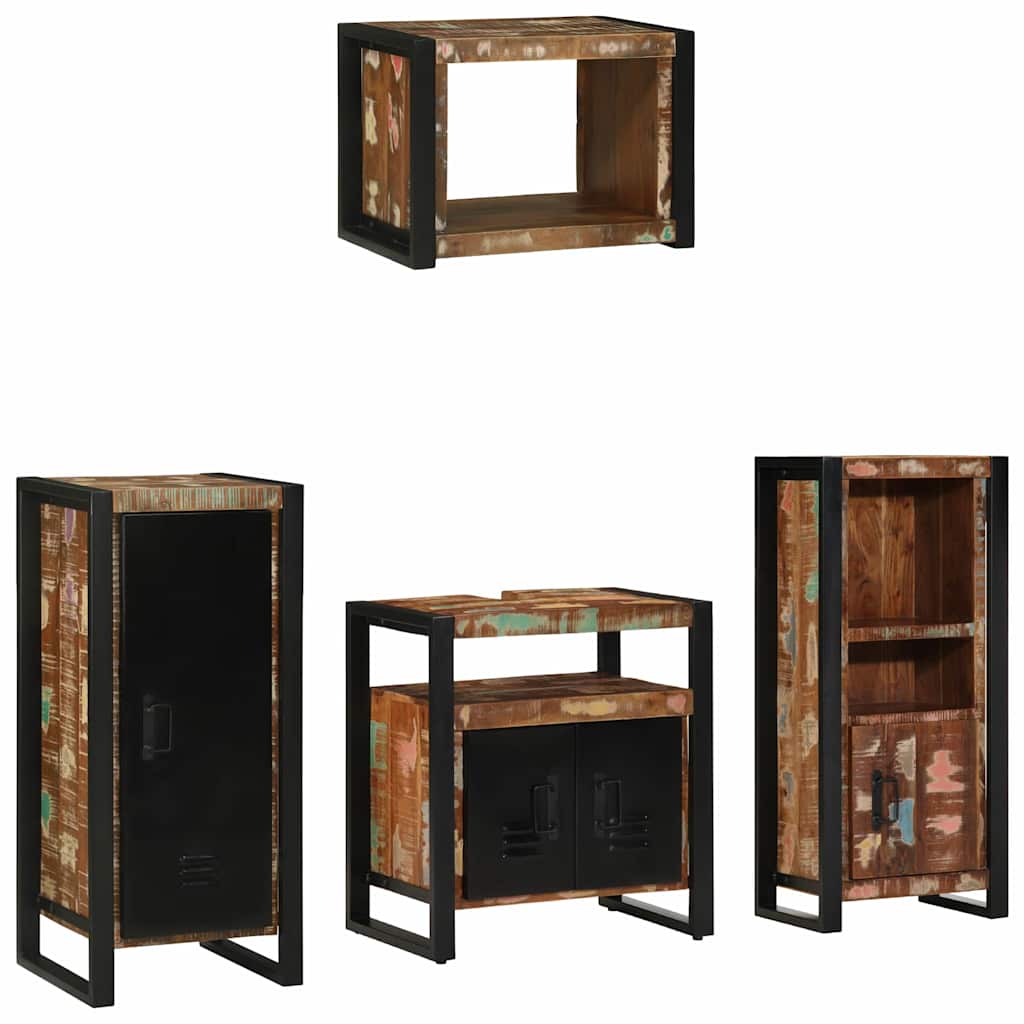 Bathroom Furniture Set 4 pcs Brown and Black Solid reclaimed wood