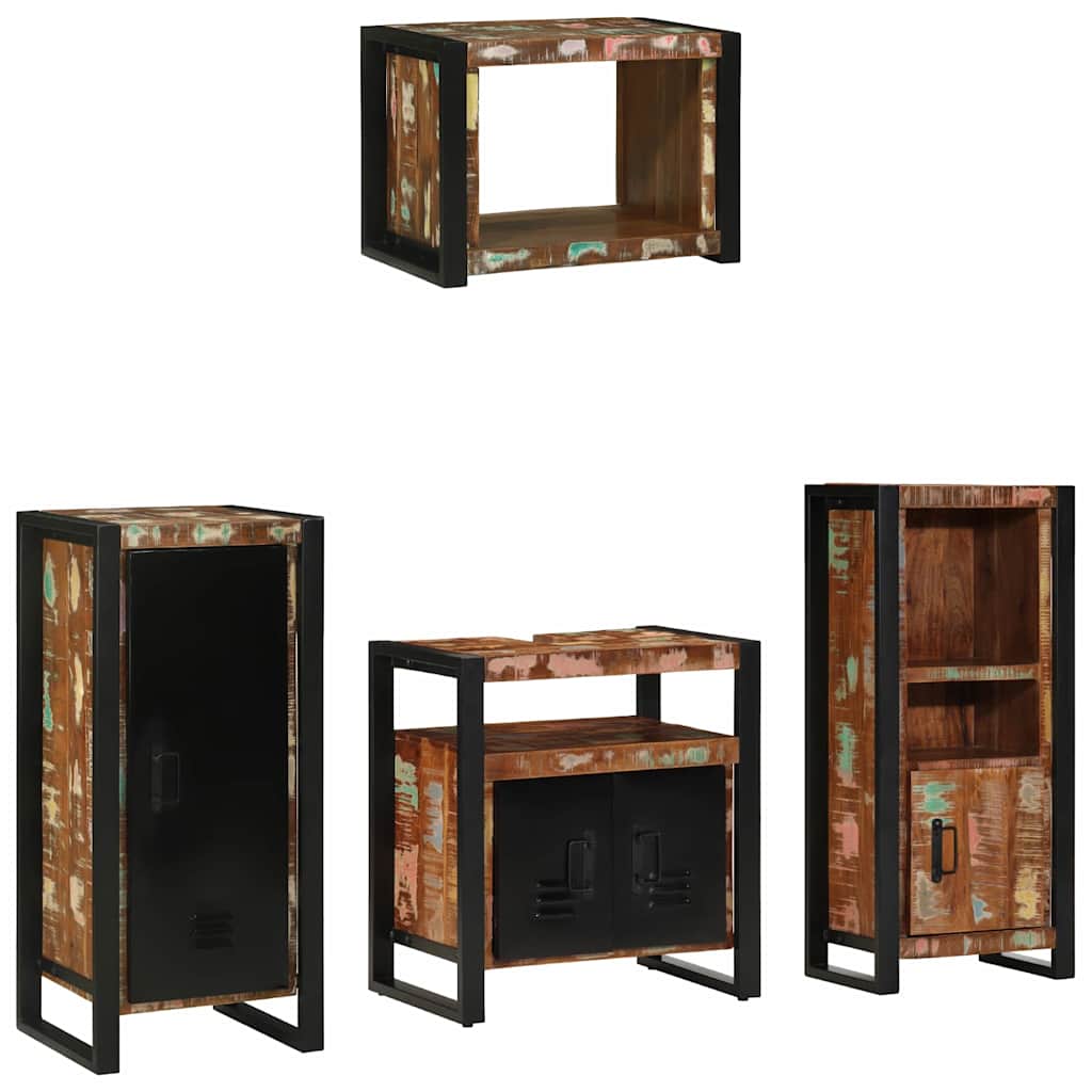 Bathroom Furniture Set 4 pcs Brown and Black Solid reclaimed wood