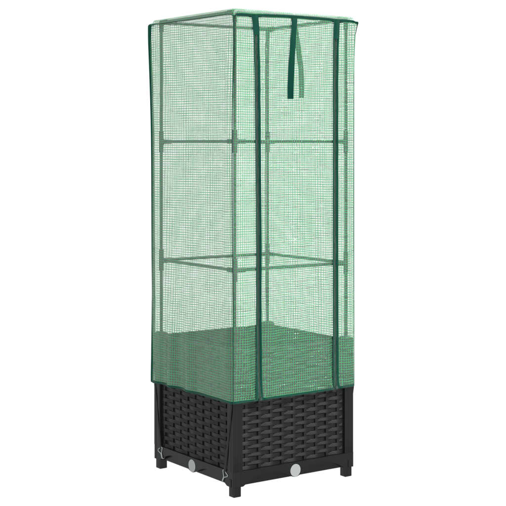 vidaXL Raised Bed with Greenhouse Cover Rattan Look 40x40x139 cm 2