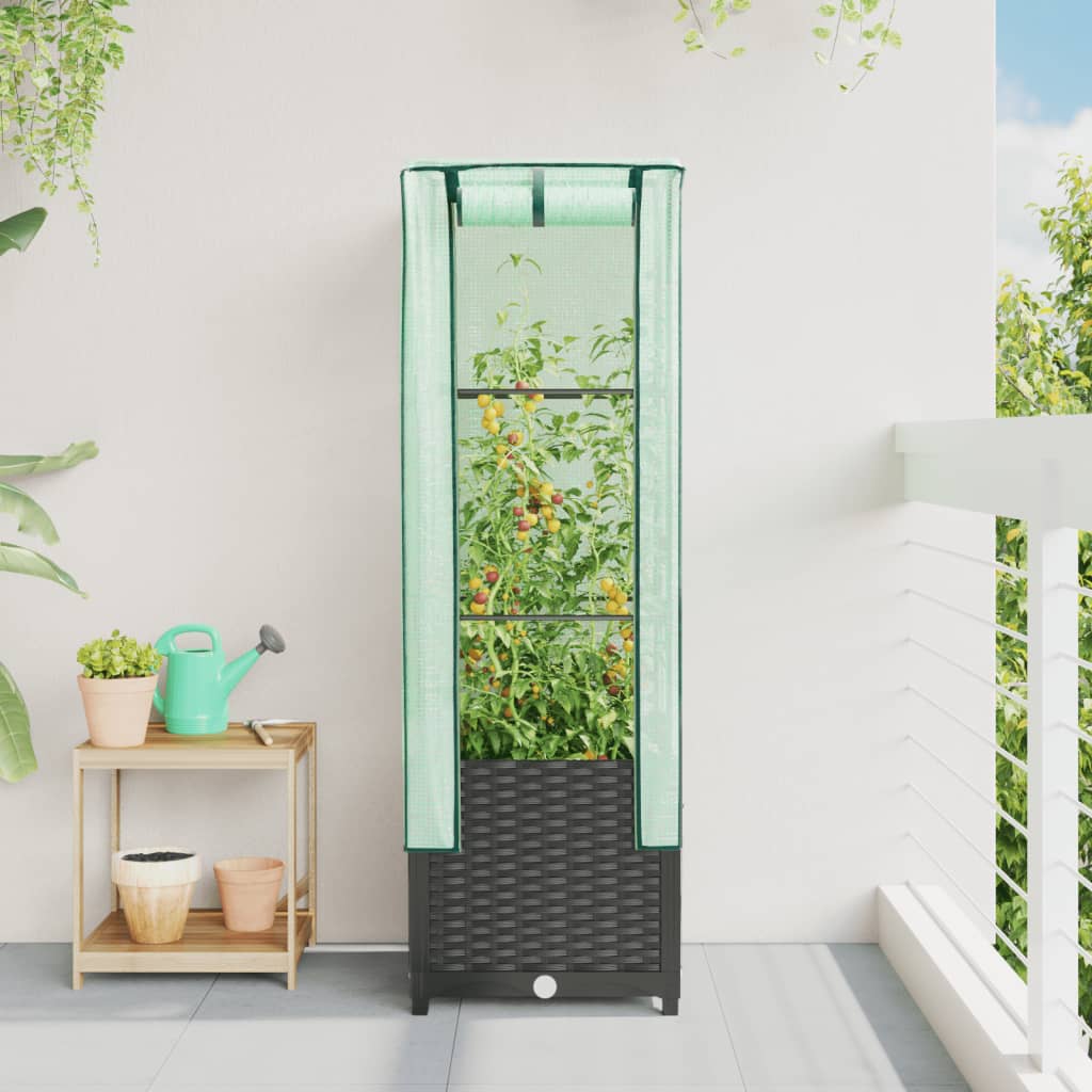 vidaXL Raised Bed with Greenhouse Cover Rattan Look 40x40x139 cm 3