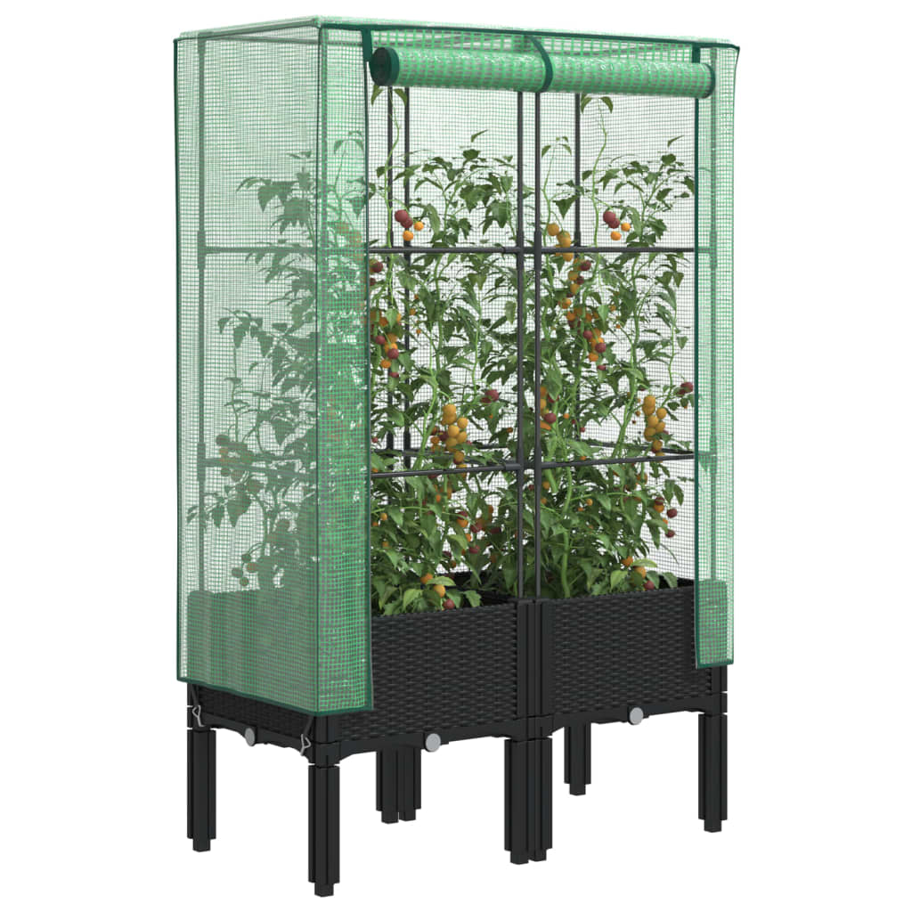 vidaXL Raised Bed with Greenhouse Cover Rattan Look 80x40x140 cm 1