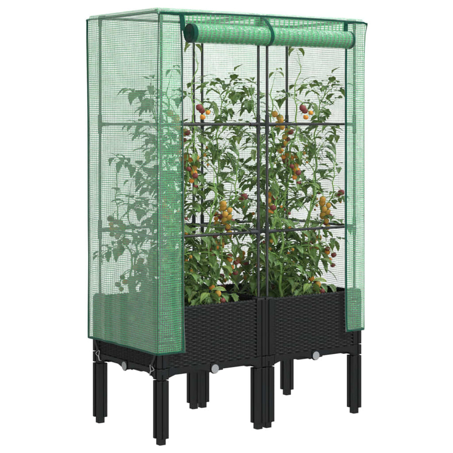 vidaXL Raised Bed with Greenhouse Cover Rattan Look 80x40x140 cm 1
