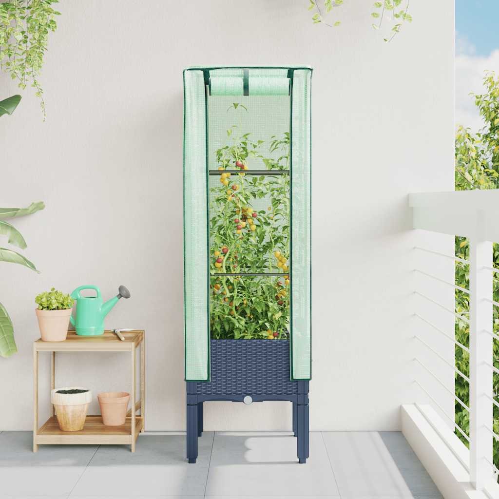 vidaXL Raised Bed with Greenhouse Cover Rattan Look 40x40x140 cm 3