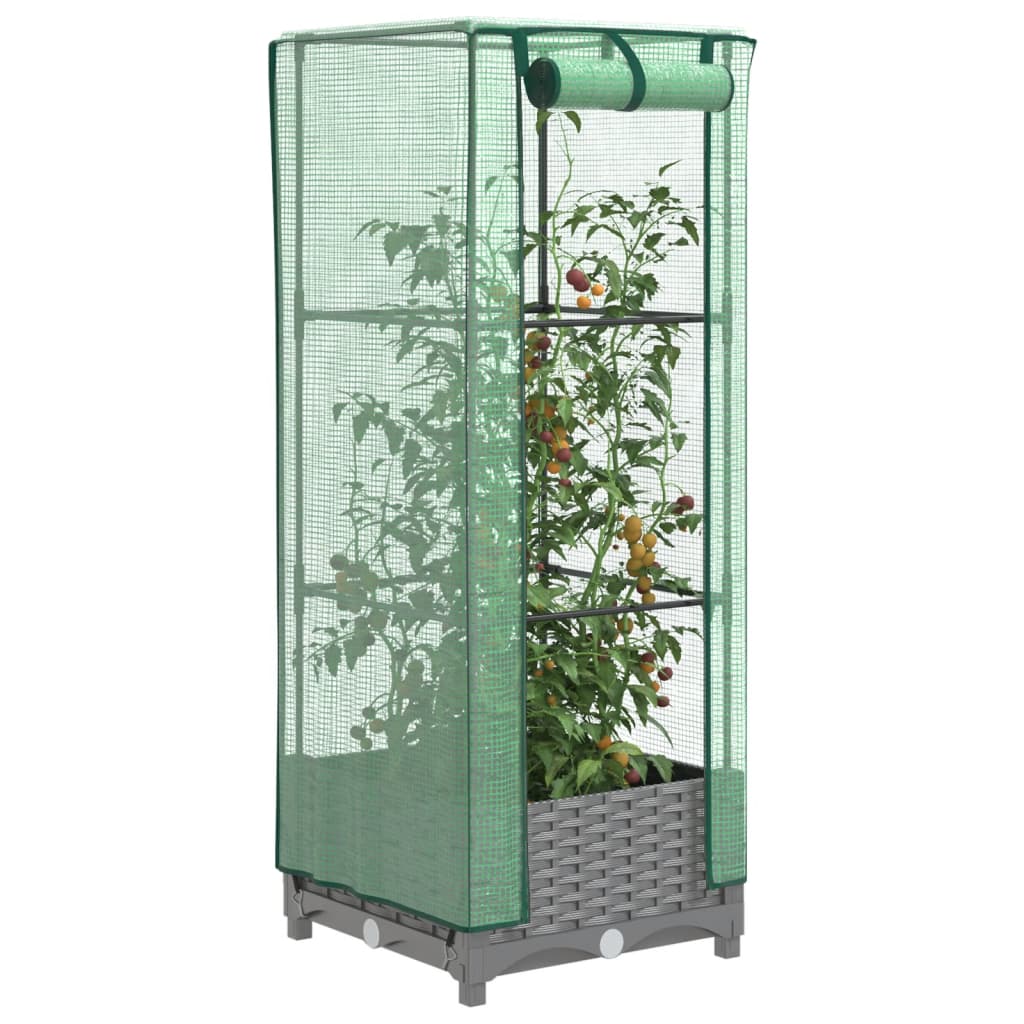 vidaXL Raised Bed with Greenhouse Cover Rattan Look 40x40x123 cm 1