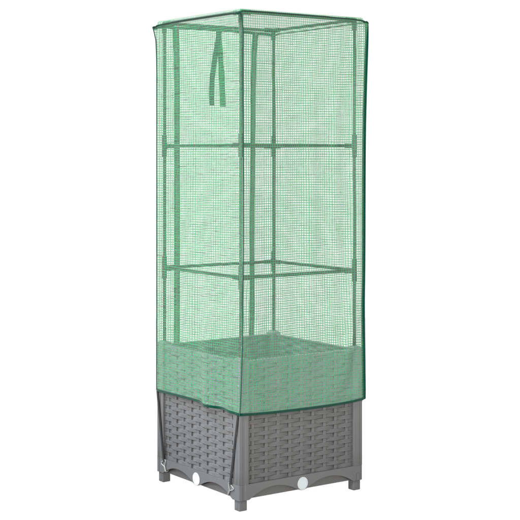 vidaXL Raised Bed with Greenhouse Cover Rattan Look 40x40x139 cm 6