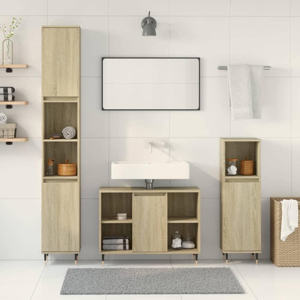 vidaXL 3 Piece Bathroom Furniture Set Sonoma Oak Engineered Wood 3