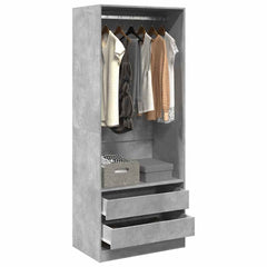 Wardrobe Engineered Wood 80 x 50 x 200 cm 2 Drawers Concrete grey