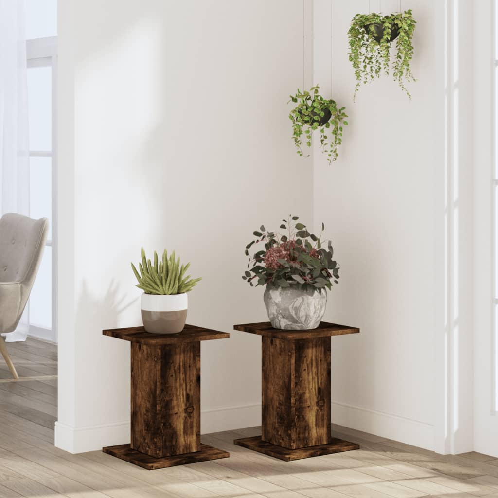 vidaXL Plant Stands 2 pcs Smoked Oak 30x30x40 cm Engineered Wood 3