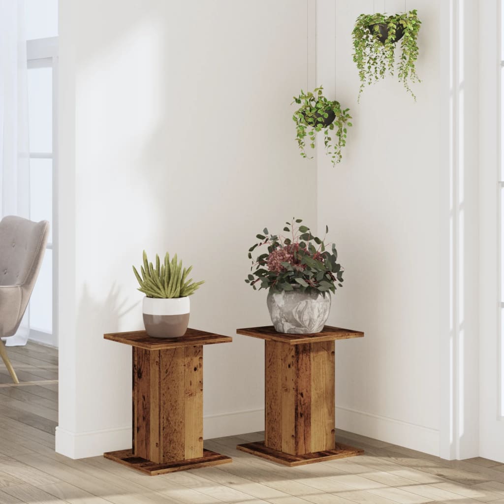 vidaXL Plant Stands 2 pcs Old Wood 30x30x40 cm Engineered Wood 3